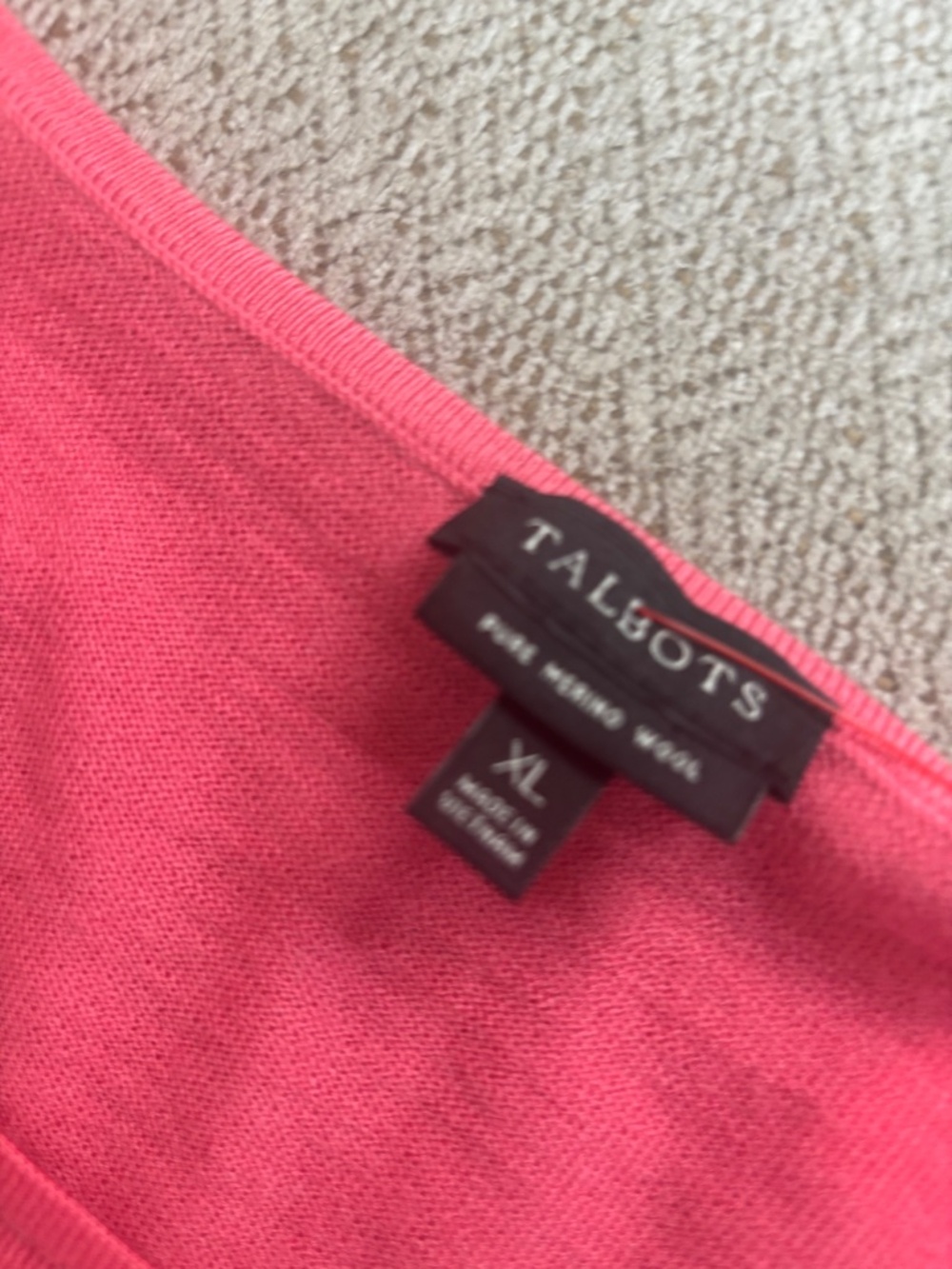 TALBOTS Coral Pink Merino Wool Sweater, XL - Faux Pearl Cuff, Chic! - Picture 4 of 5